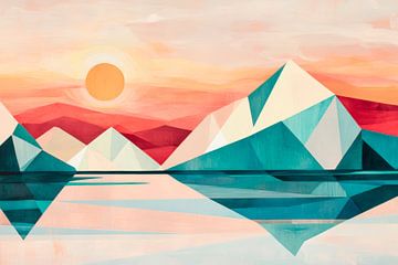 Geometrisch berglandschap met zonsondergang van Poster Art Shop