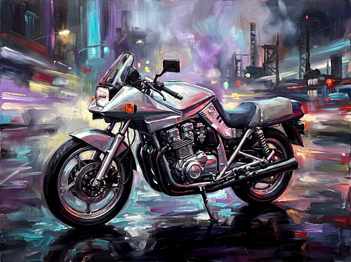 Silberne Suzuki Katana GSX1100S bei Nacht