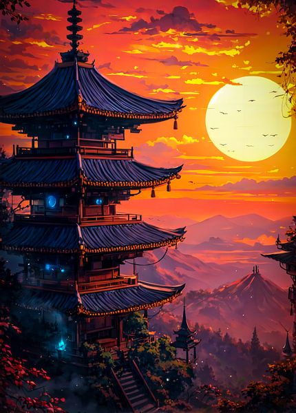 Coucher de soleil sur les Pagodes par Ruzerin