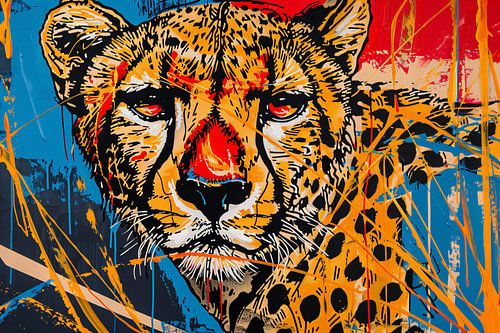 Dynamisch Kleurrijk Cheetah Graffiti Schilderij