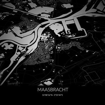 Schwarz-weiße Karte von Maasbracht, Limburg. von Rezona