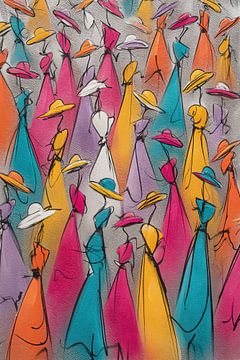 Women in Colorful Hats van ARTEO Schilderijen