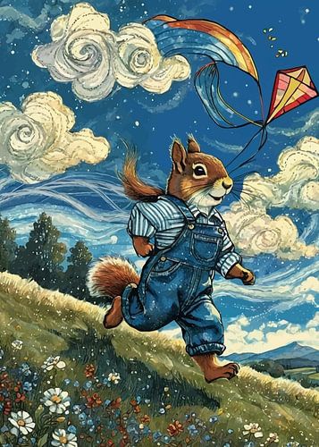 Illustration d'un écureuil volant un cerf-volant sur MIROKKU