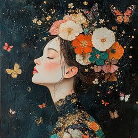 Femme fleurie | Femme rêveuse avec fleurs