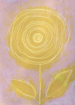 Fleur botanique abstraite en or, blanc et rose sur Dina Dankers