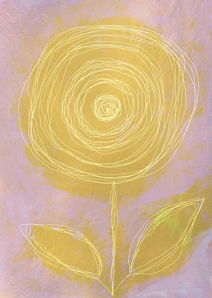 Abstracte botanische bloem in goud, wit en roze van Dina Dankers