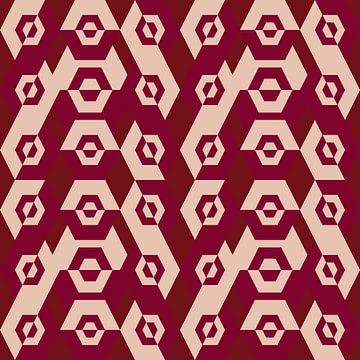 Geometrisch jaren 70 retro-patroon in wijnrood en gebroken wit. van Dina Dankers