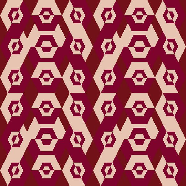 Geometrisch jaren 70 retro-patroon in wijnrood en gebroken wit. van Dina Dankers