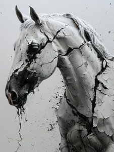 Versplinterde Elegance: Paard in Monochrome van Eva Lee