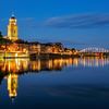 Skyline of Deventer with Lebuïnus church in the blue hour by Karla Leeftink