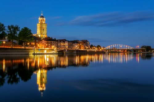 Skyline of Deventer with Lebuïnus church in the blue hour