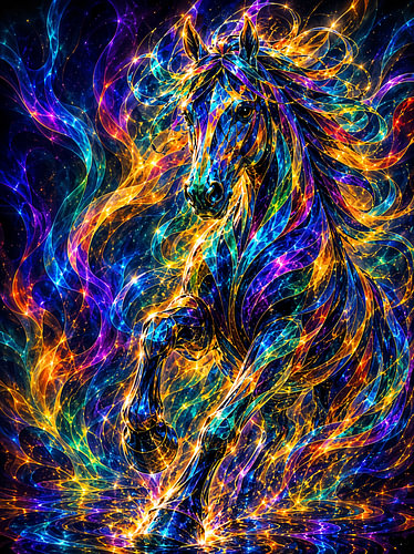 cheval en verre coloré