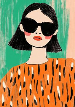 Portrait stylisé : personne avec lunettes de soleil et bob