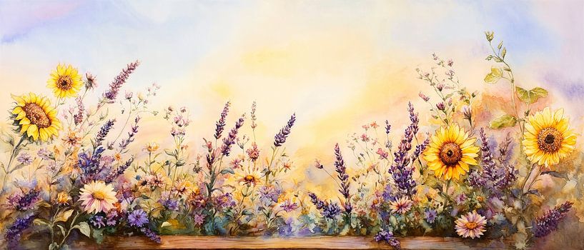 Colourful flower meadow in the sunlight by Poster Art Shop