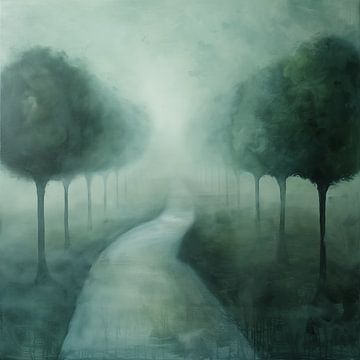 Mistige landweg semi abstract groen van TheXclusive Art