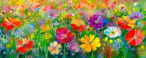 Modern Abstract. Panorama. Zomers bloemenveld in felle kleuren