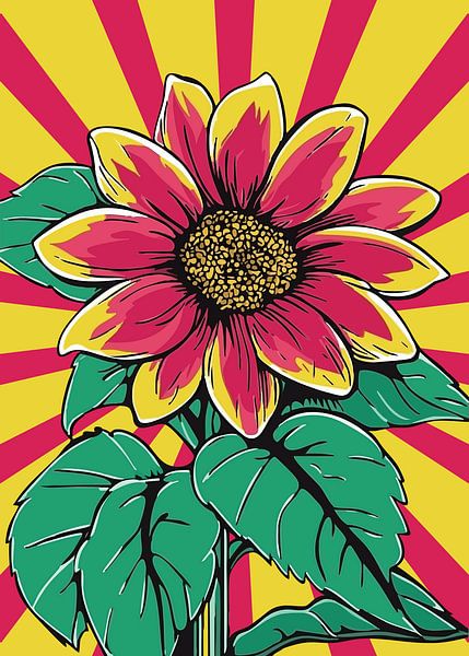 Tournesol rouge sur fond de rayons jaunes et rouges par Pixelbull Design