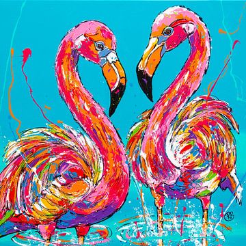 Flamingo's Fluistering van Happy Paintings