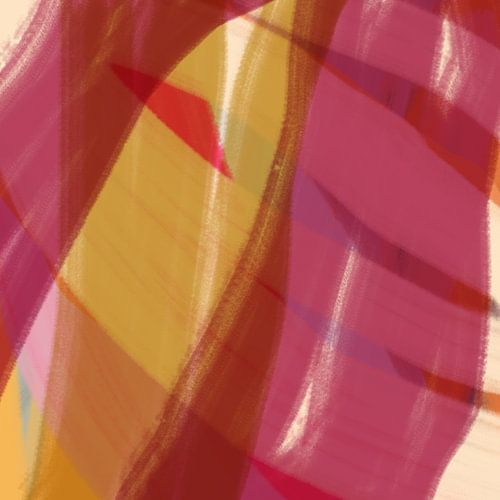 Abstracte kunst in neon- en pastelkleuren. Paars, terra, geel