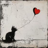 Cat with balloon (heart) artistic
