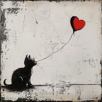 Katze mit Luftballon (Herz) künstlerisch von TheXclusive Art