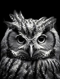 Close up owl in black and white by Moody Mindscape