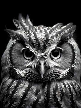 Close up owl in black and white by Moody Mindscape