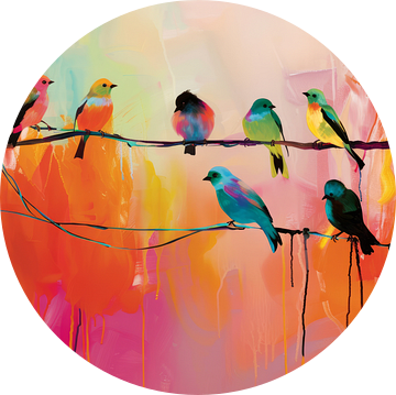 Kleurrijke vogels op een tak van Studio Allee
