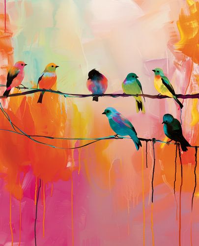 Bunte Vögel auf einem Zweig