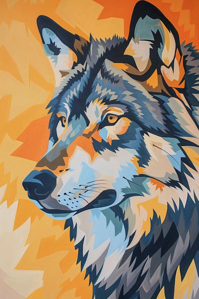 Abstract geometric wolf in vibrant colours by Art & Soul Creations