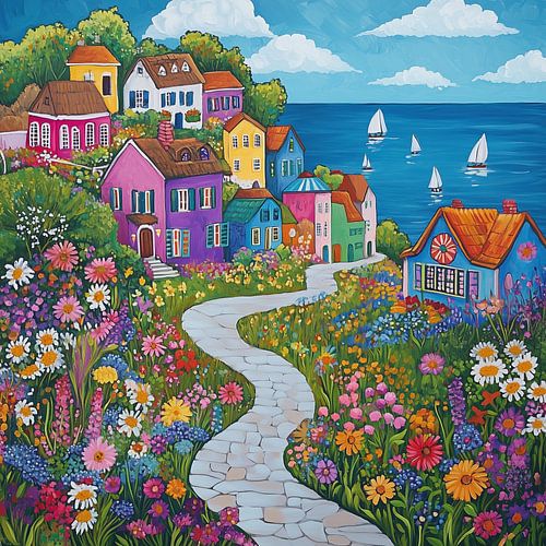 Kleurrijk dorpje aan zee