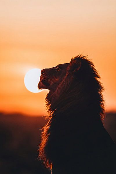 Silhouette d'un lion au coucher du soleil par Imperial Art House