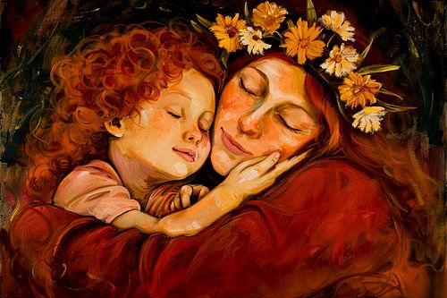schilderachtig portret  moeder met kind