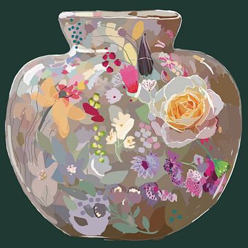 Vase mit Rosen, Libelle und Zeeuws Knoopje von Mascha Siekkötter
