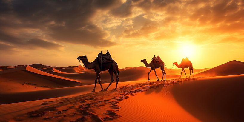 Three Camels in Dune Valley by Vlindertuin-Art
