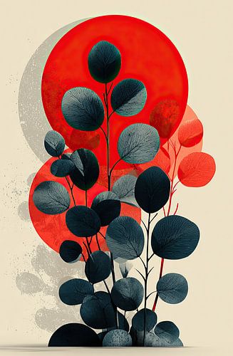 Fettes Blatt vor rotem Hintergrund