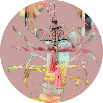 Kreeft schilderij. Oud roze. van Alie Ekkelenkamp