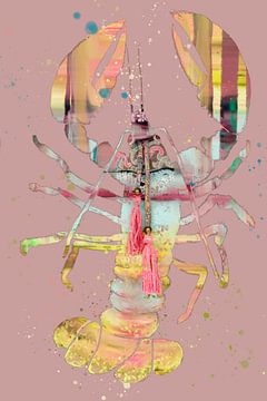 Lobster painting. Old pink.