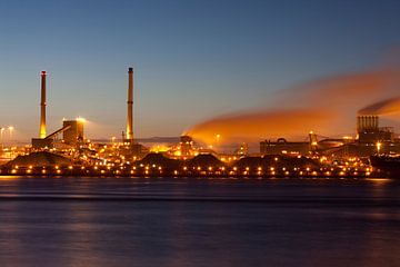 Tata steel (Corus blast furnaces) IJmuiden at night by Arjan Groot