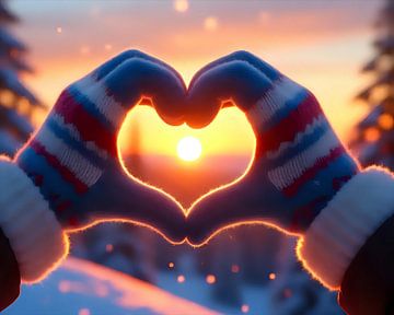 Heart made of gloves in the sunset