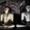 Drie boeddha's in lotushouding van Eddie Meijer