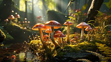 Pilze wachsen in einem Herbstlichen Wald auf Moos von Animaflora PicsStock