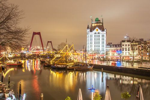 The Old Harbour in Rotterdam festively illuminated.
