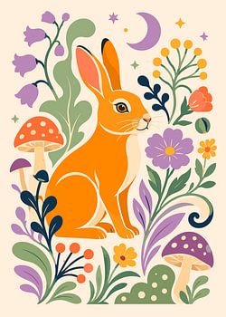 Whimsical Orange Rabbit in Forest