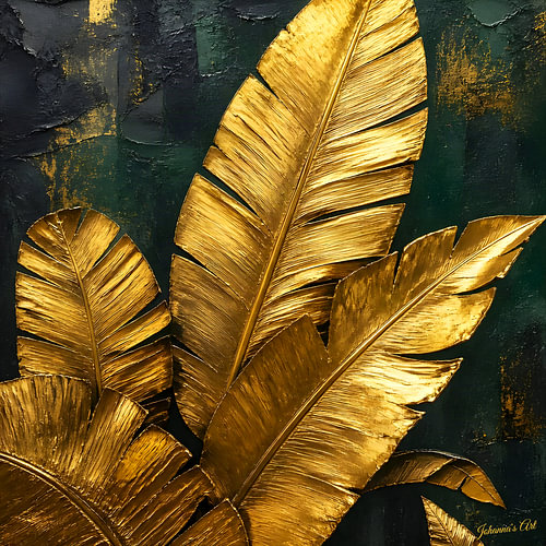 Grüne goldene Horizonte – Tropische Bananenblätter 2 von Johannas Art Creations