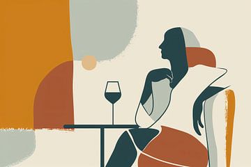 Zittende silhouet met wijnglas in minimalisme van Imperial Art House