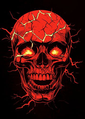 Brandende schedel met gebarsten oppervlak