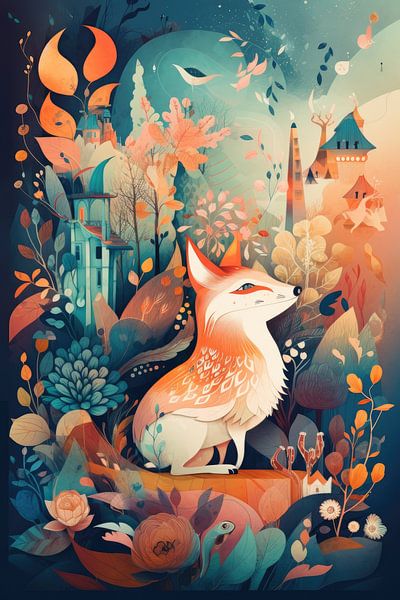 Orange Fox Drawing by Digitale Schilderijen