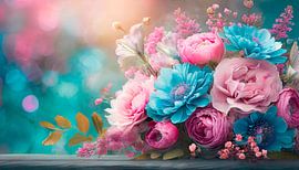 Bloemen met kleuren in de kunst