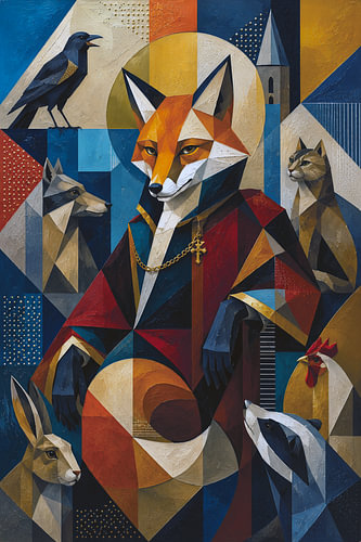 Reinaert the Fox – A Colourful Cubist Painting of a Cunning Fox